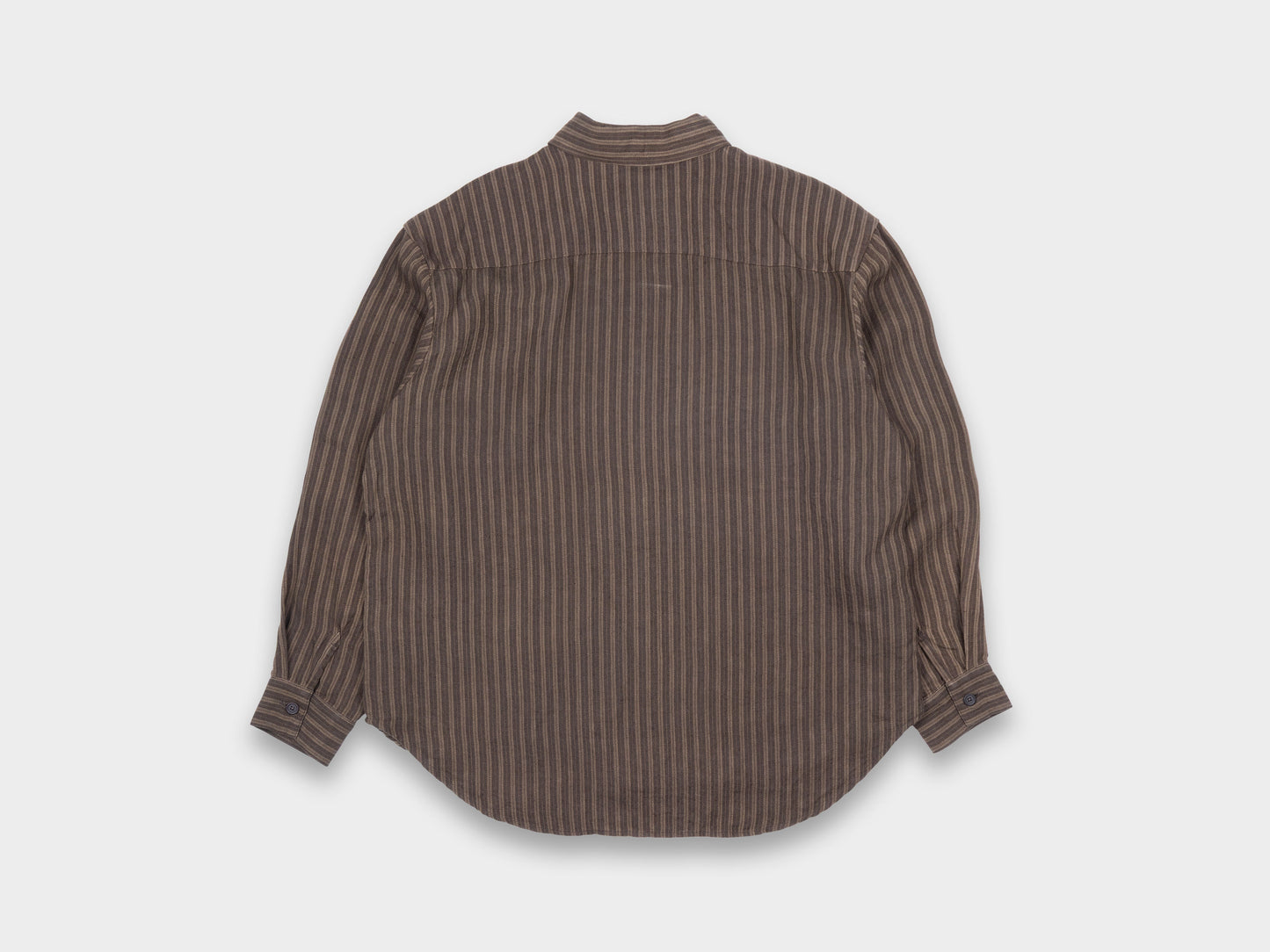 Evan Kinori Big Shirt Linen Herringbone Stripe Brown