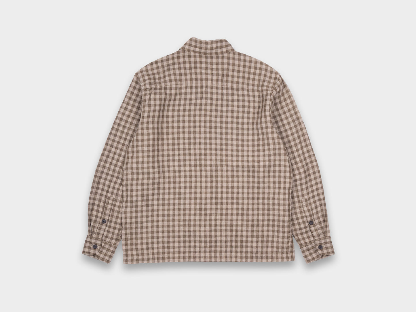 Evan Kinori Flat Hem Shirt Linen Check Beige / Brown