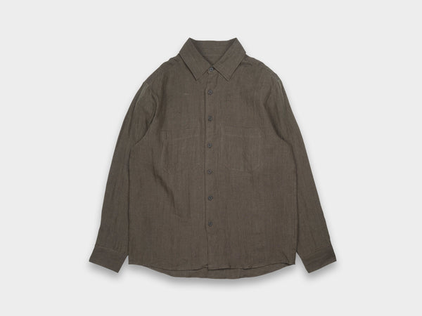 Evan Kinori Two Pocket Shirt Linen Hemp Brown