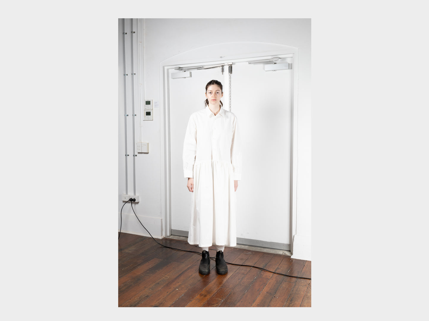 W-R0A3 "Gather Shirt Dress" White Weather