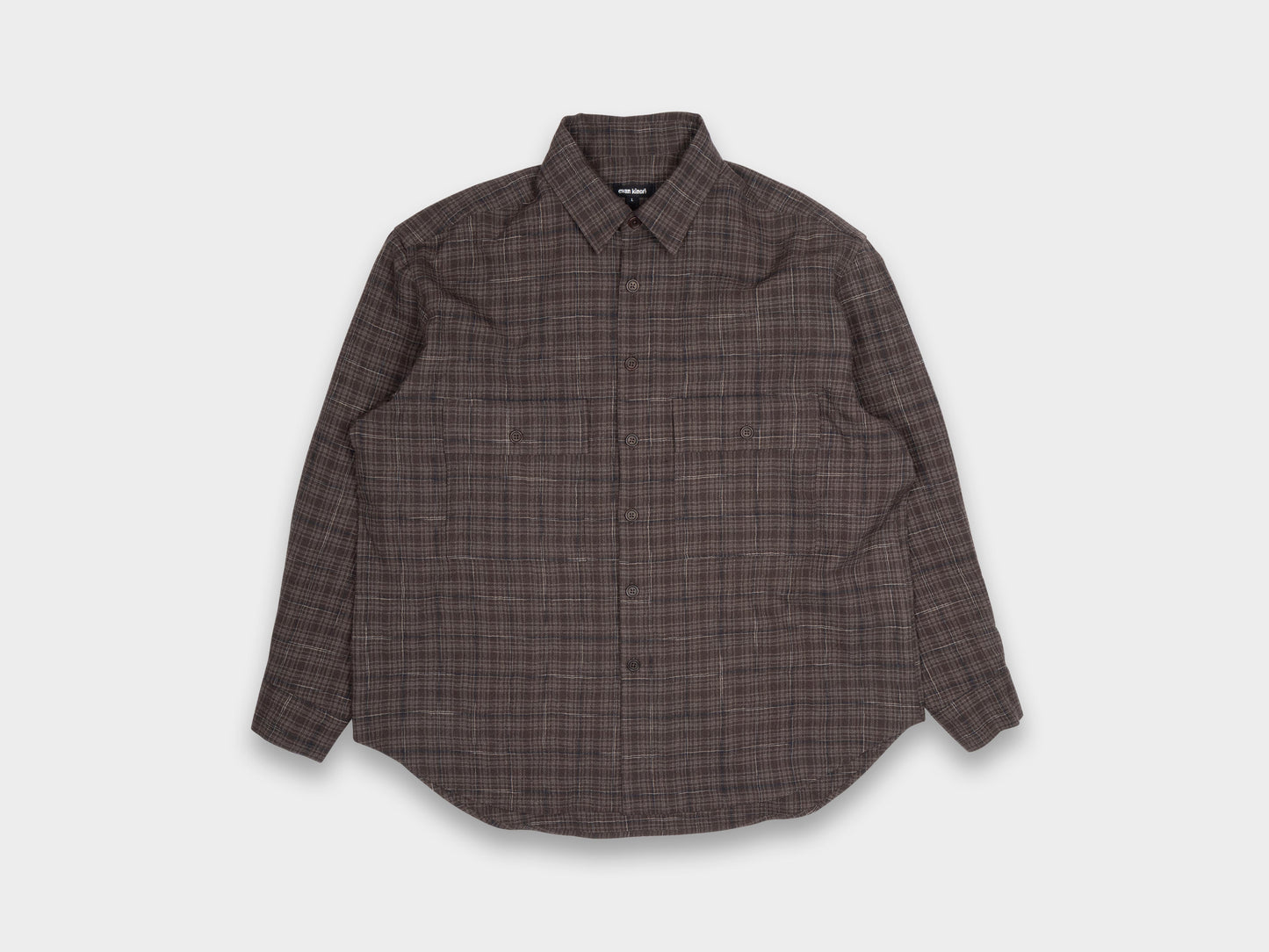 Evan Kinori Big Shirt Kasuri Wool Check Beige / Navy