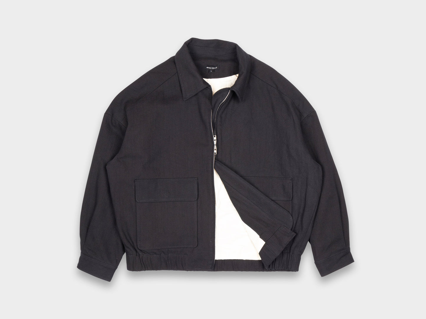 Evan Kinori Zip Jacket Two Cotton Kersey Black