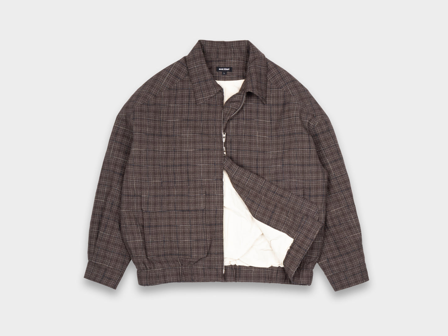 Evan Kinori Zip Jacket Two Kasuri Wool Check Beige / Navy