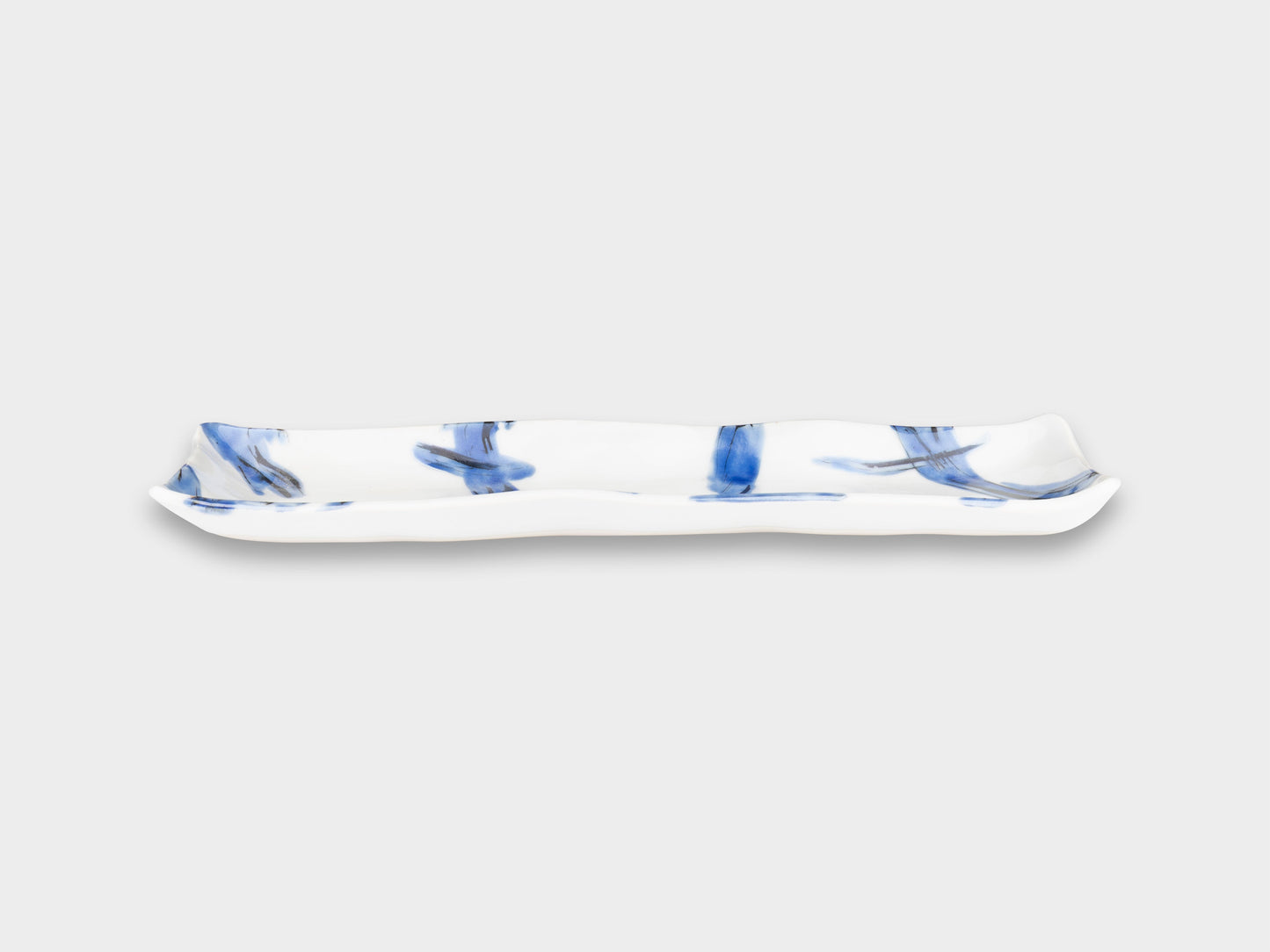 Furukawa Shozo Long Rectangle Plate Blue Leaves