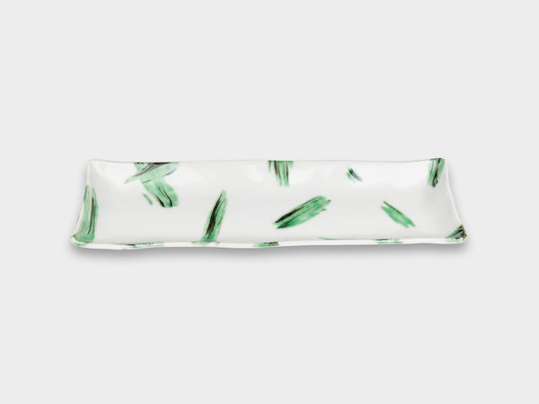 Furukawa Shozo Long Rectangle Plate Green Leaves