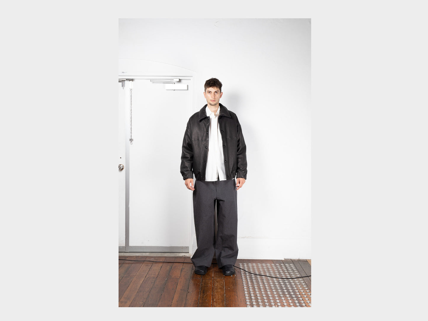 R19D3 "Down Blouson" Black Eco Deerskin