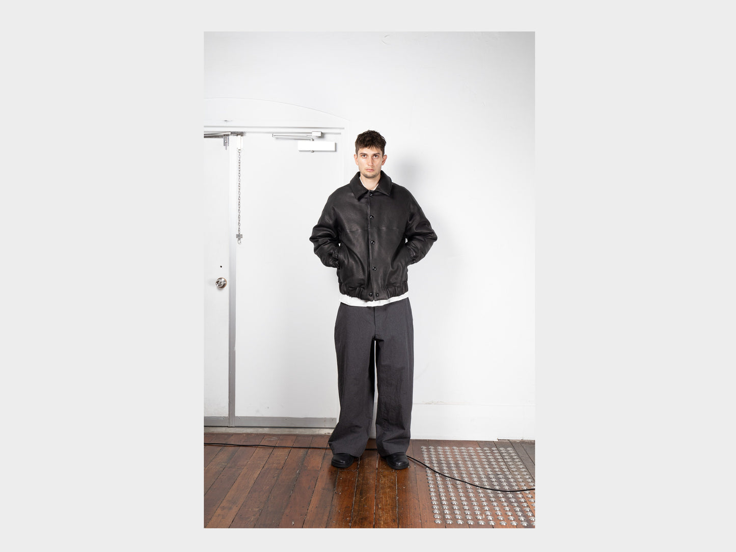 R19D3 "Down Blouson" Black Eco Deerskin