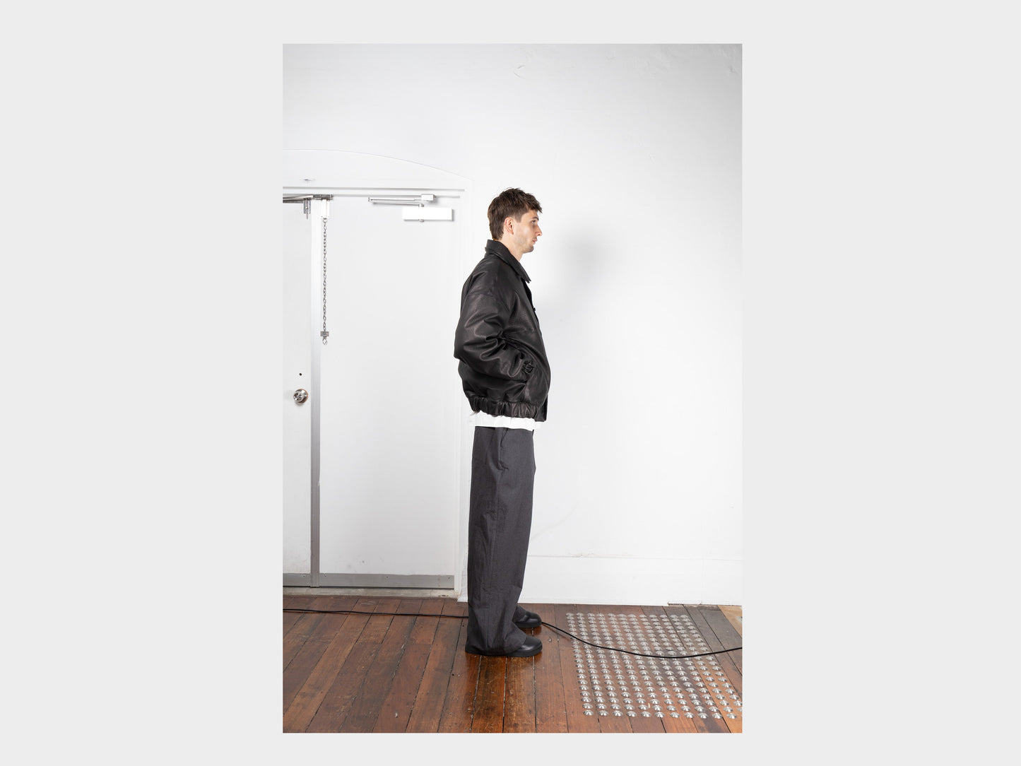 R19D3 "Down Blouson" Black Eco Deerskin