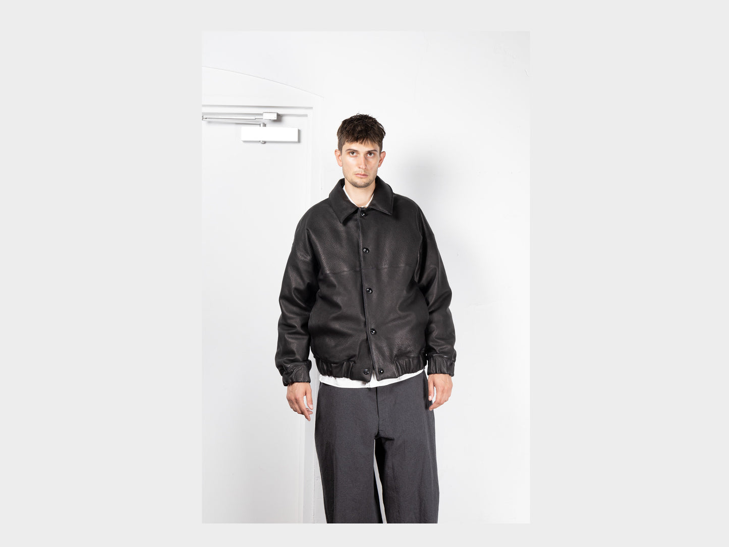 R19D3 "Down Blouson" Black Eco Deerskin