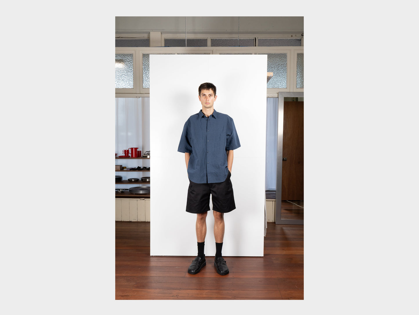 SPS9 "S/S Weather Shirt" Blue Metal Linen